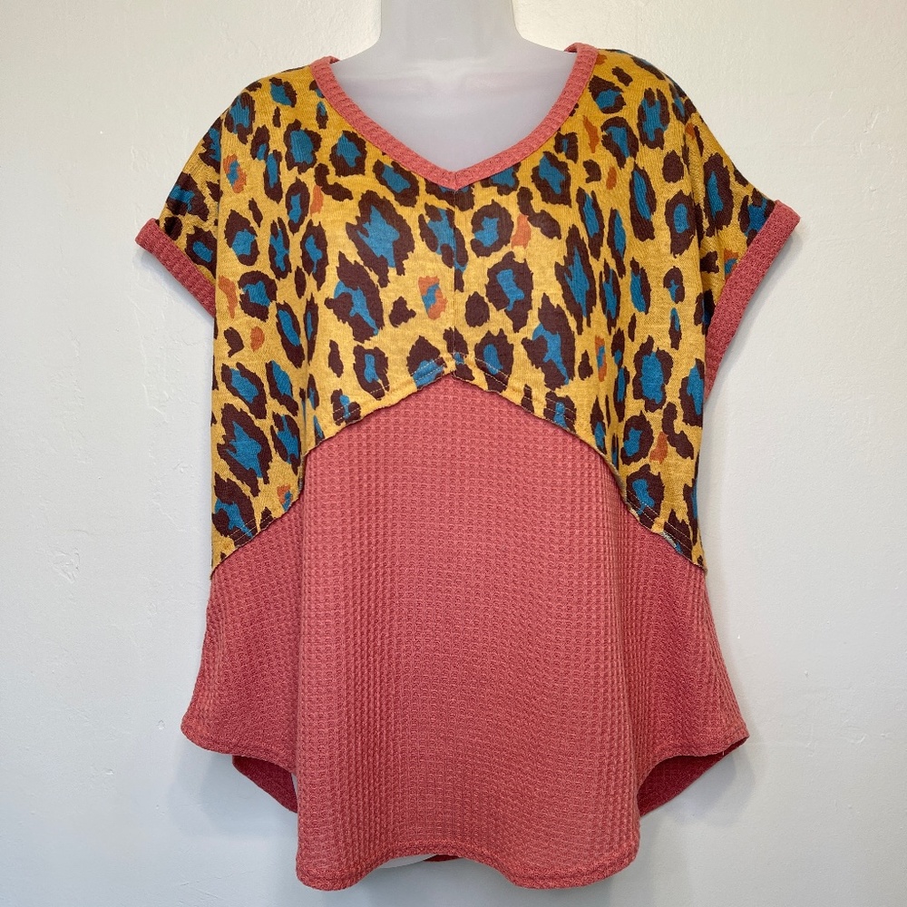 Umgee | Leopard Print Color Block Waffle Knit Rol… - image 4